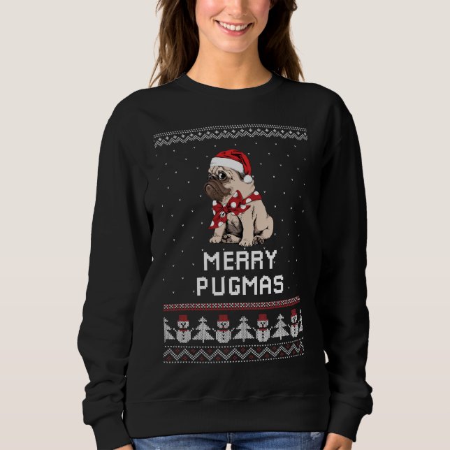 Merry Pugmas - Weihnachten im Mops Sweatshirt (Vorderseite)