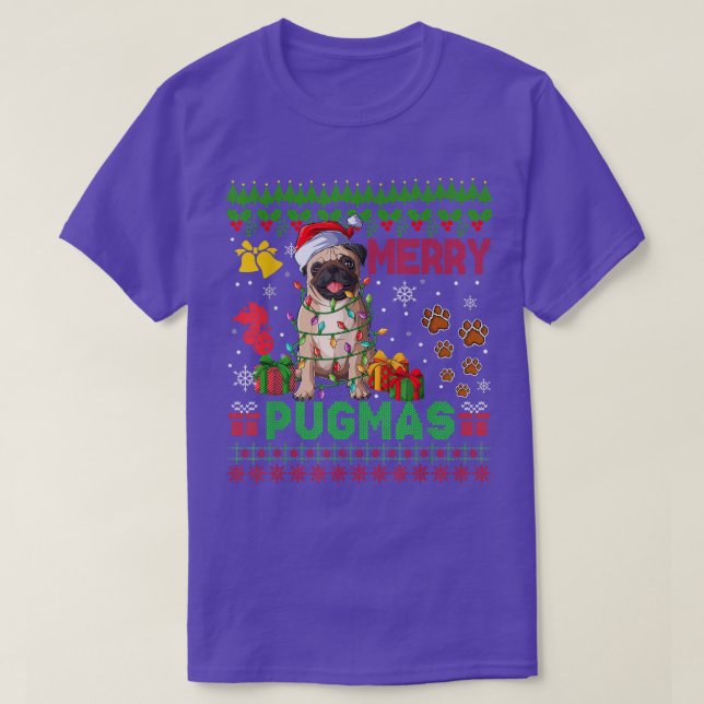 Merry Pugmas Weihnachten Lichter Weihnachtslieder  T-Shirt (Design vorne)