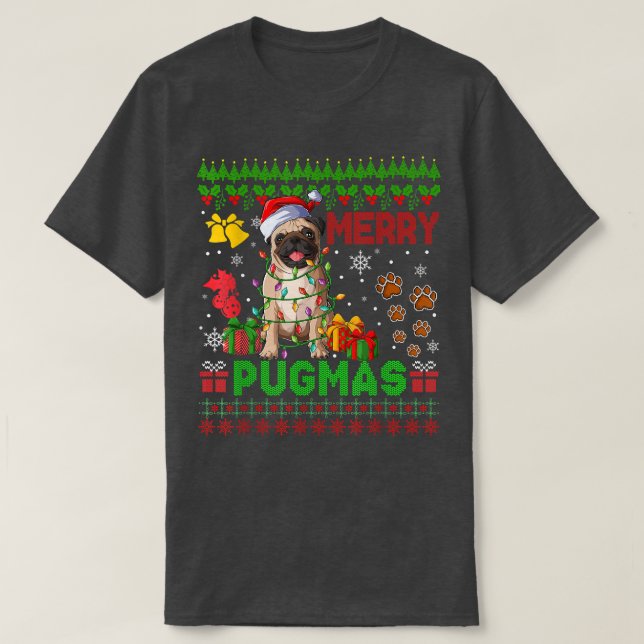 Merry Pugmas Weihnachten Lichter Weihnachtslieder  T-Shirt (Design vorne)
