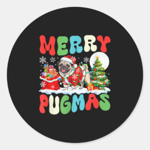 Merry Pugmas Weihnachten Weihnachten Mops Farbenfr Runder Aufkleber