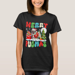 Merry Pugmas Weihnachten Weihnachten Mops Farbenfr T-Shirt