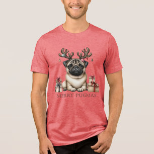 Merry Pugmas Weihnachts Mops Haustier Hund festlic Tri-Blend Shirt