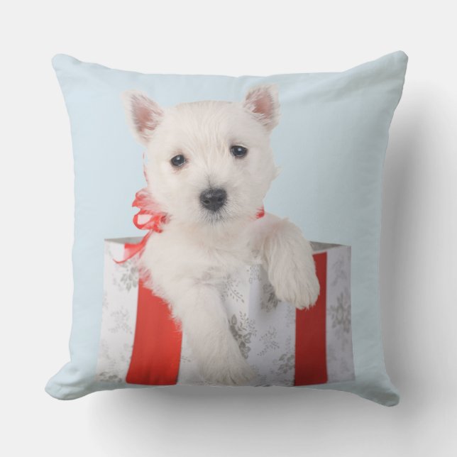Merry Puppymas Throw Kissen (Vorderseite)