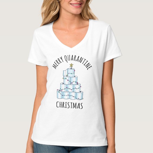 Merry Quarantine Christmas Tree Toilettenpapier T-Shirt (Vorderseite)