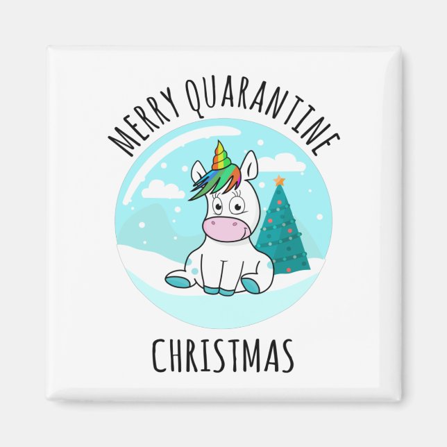 Merry Quarantine Christmas Unicorn Magnet (Vorne)