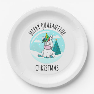Merry Quarantine Christmas Unicorn Pappteller
