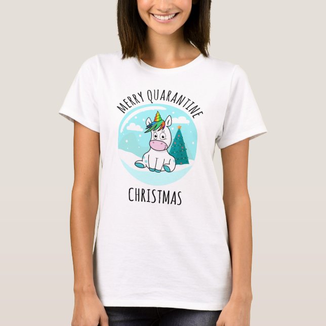 Merry Quarantine Christmas Unicorn T-Shirt (Vorderseite)
