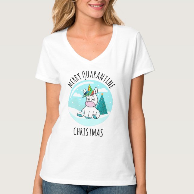 Merry Quarantine Christmas Unicorn T-Shirt (Vorderseite)