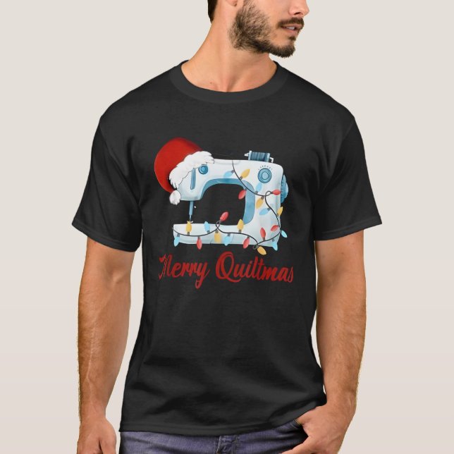 Merry Quiltmas Knitting Sewing Santa Christmas Qui T-Shirt (Vorderseite)