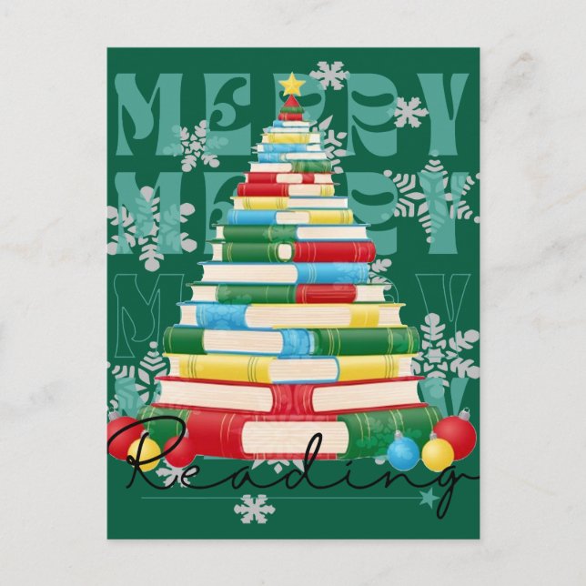 Merry Reading Bookish Christmas Tree Postkarte (Vorderseite)