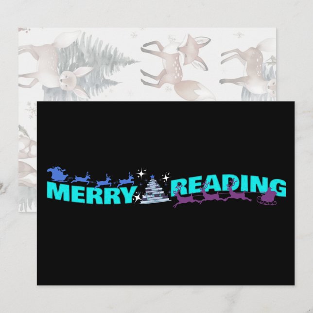 Merry Reading Wavy Text Typografy Rentier Einladung (Vorne/Hinten)