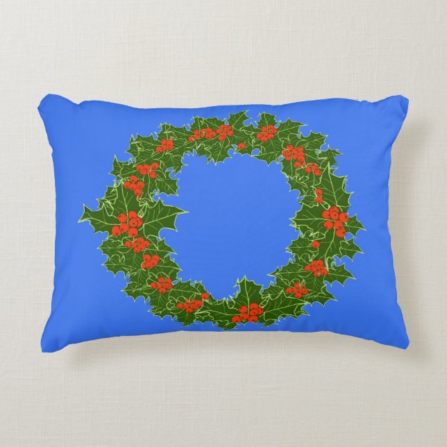 Merry Red Berry & Holly Wreath zu Weihnachten Dekokissen (Vorderseite)