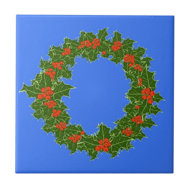 Merry Red Berry & Holly Wreath zu Weihnachten Fliese (Vorderseite)