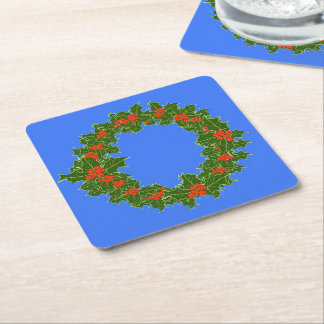 Merry Red Berry & Holly Wreath zu Weihnachten Rechteckiger Pappuntersetzer