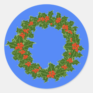 Merry Red Berry & Holly Wreath zu Weihnachten Runder Aufkleber