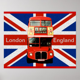 Merry Red Bus und Britische Flagge Poster