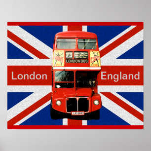 Merry Red Bus und Britische Flagge Poster