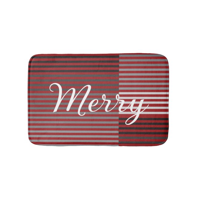 Merry -Red, Gray, Black, White Stripes Badematte (Vorderseite)