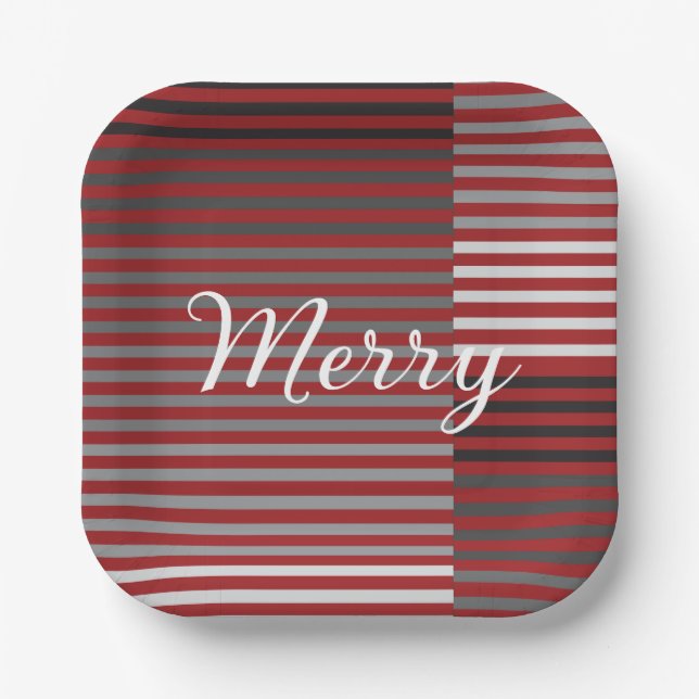 Merry -Red, Gray, Black, White Stripes Pappteller (Vorderseite)