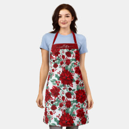 Merry Red Poinsettia Blume Ivy Blätter Wasserfarbe Schürze