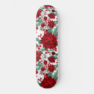 Merry Red Poinsettia Blume Ivy Blätter Wasserfarbe Skateboard