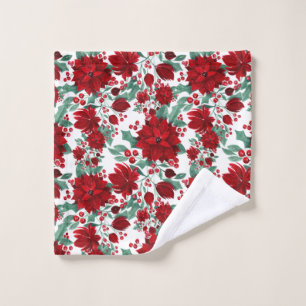 Merry Red Poinsettia Blume Ivy Blätter Wasserfarbe Waschlappen