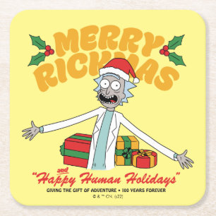 Merry Rickmas and Happy Human Holidays Rechteckiger Pappuntersetzer