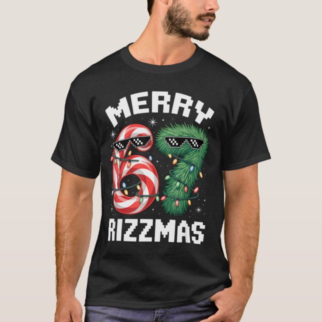 Merry Rizzmas 67 Candy Cane Tree Sungles Funny  T-Shirt (Vorderseite)