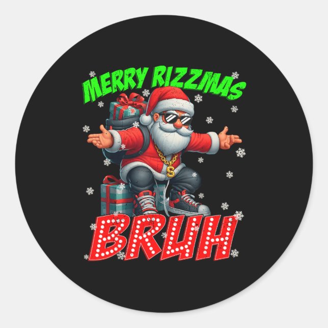 Merry Rizzmas Bruh Graphic Santa Pjs Christmas Xma Runder Aufkleber (Vorderseite)