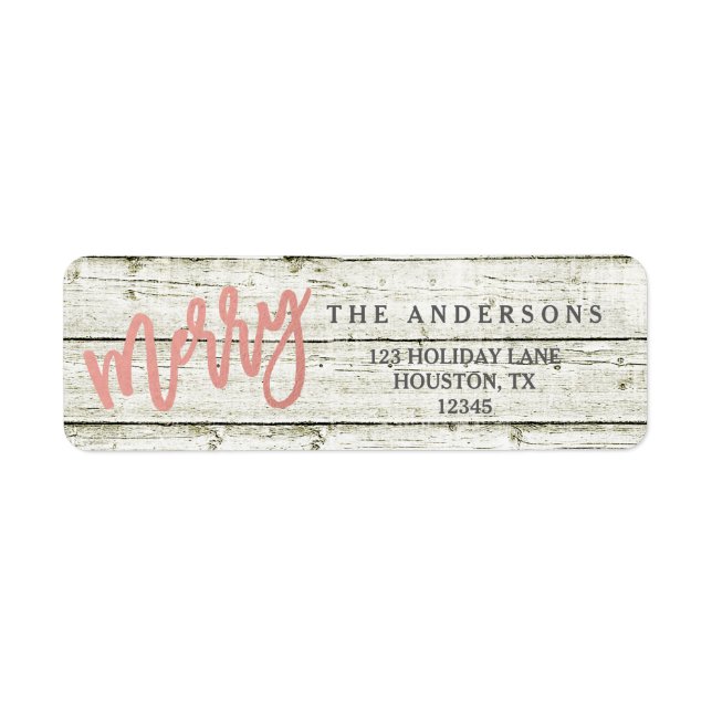 Merry Rose Gold Rustic Glam Wood Holiday Labels (Vorne)