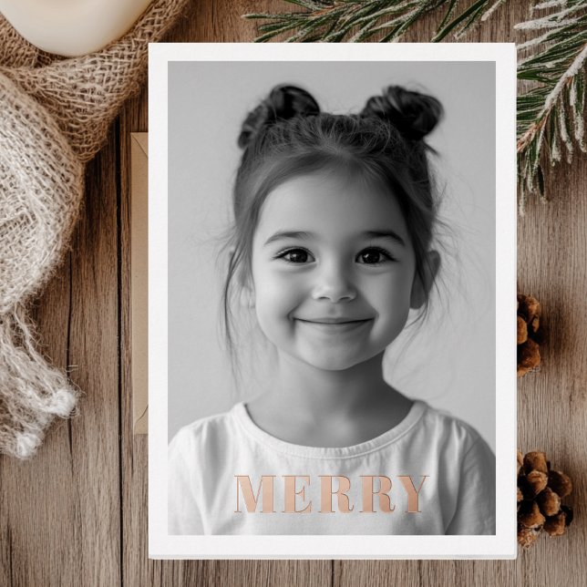 Merry Rose Gold Weihnachtskarten | Eleganter Urlau Folieneinladung (Von Creator hochgeladen)