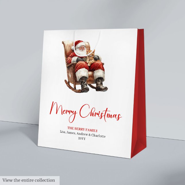 Merry Santa Claus Custom Editable Christmas Wrapp Mittlere Geschenktüte (Merry Santa Claus Custom Editable Christmas Gift Bag)