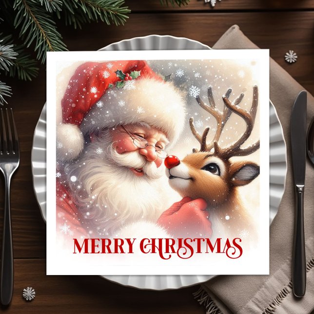 Merry Santa Claus Rudolph Holiday Dinner Party  Serviette (Merry Santa Claus Rudolph Holiday Dinner Party Napkins

)