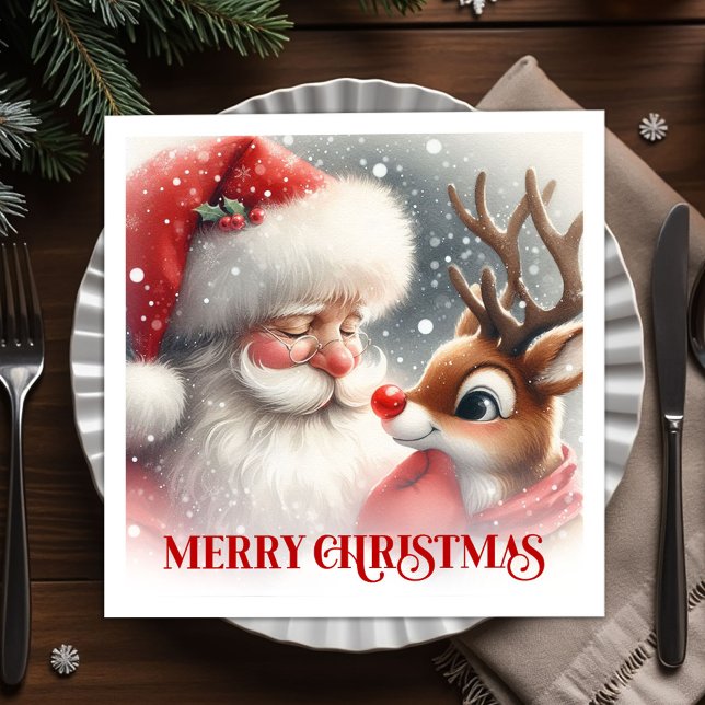 Merry Santa Claus Rudolph Holiday Party Dinner   Serviette (Merry Santa Claus Rudolph Holiday Party Dinner Napkins

)