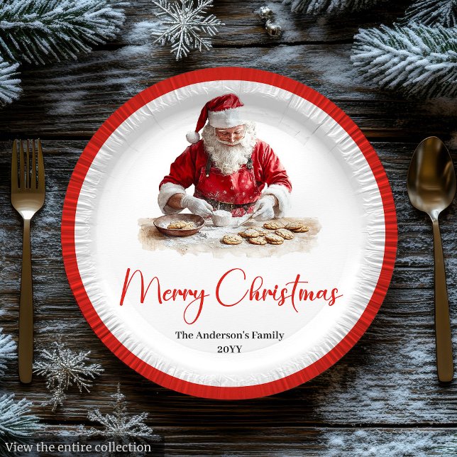 Merry Santa Claus Rustic Custom Name Editable  Pappteller (Merry Santa Claus Rustic Custom Name Editable Plate)