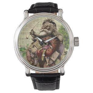 Merry Santa Claus Tree Classic Illustration Armbanduhr