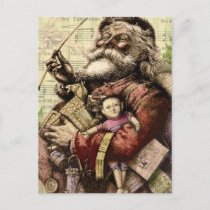 Merry Santa Claus Tree Classic Illustration Feiertagspostkarte