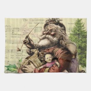 Merry Santa Claus Tree Classic Illustration Geschirrtuch