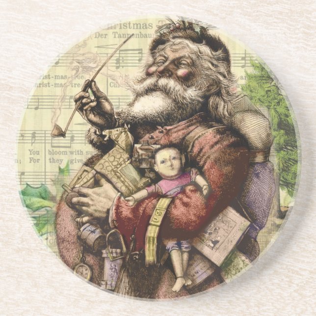 Merry Santa Claus Tree Classic Illustration Getränkeuntersetzer (Vorne)