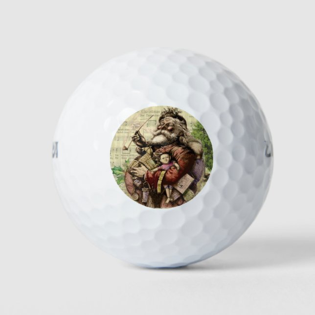 Merry Santa Claus Tree Classic Illustration Golfball (Vorderseite)