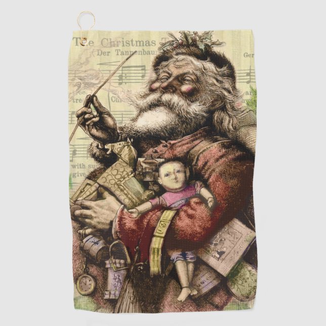 Merry Santa Claus Tree Classic Illustration Golfhandtuch (Vorderseite)