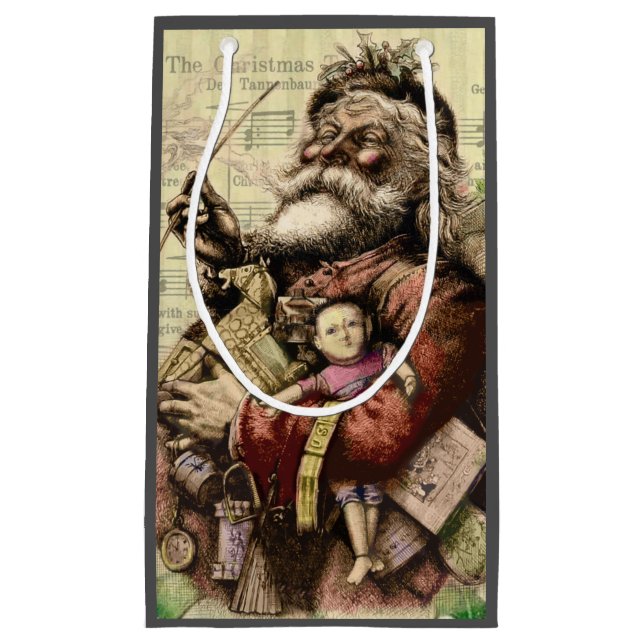 Merry Santa Claus Tree Classic Illustration Kleine Geschenktüte (Vorderseite)
