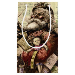 Merry Santa Claus Tree Classic Illustration Kleine Geschenktüte