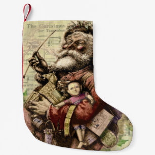 Merry Santa Claus Tree Classic Illustration Kleiner Weihnachtsstrumpf