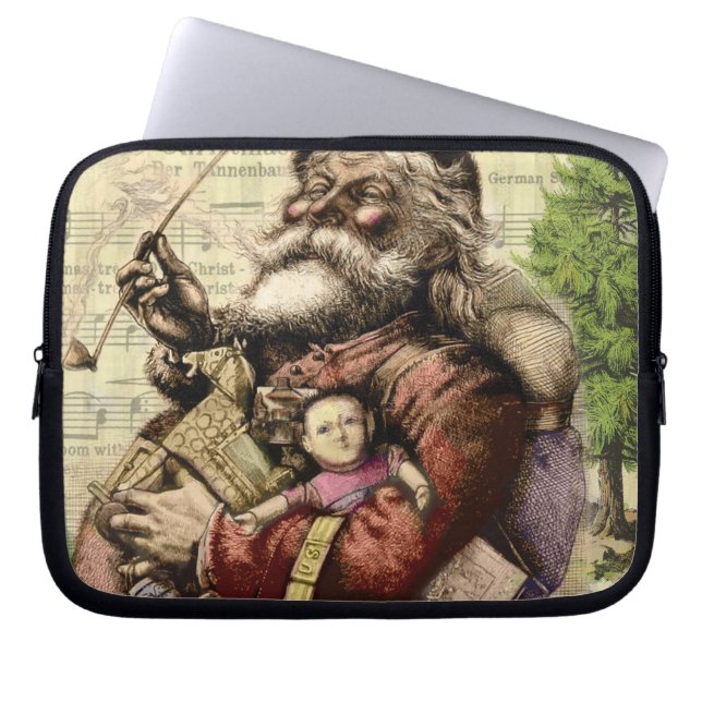 Merry Santa Claus Tree Classic Illustration Laptopschutzhülle (Vorderseite)