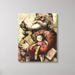 Merry Santa Claus Tree Classic Illustration Leinwanddruck