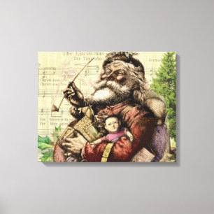 Merry Santa Claus Tree Classic Illustration Leinwanddruck