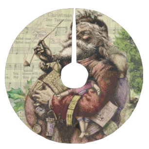 Merry Santa Claus Tree Classic Illustration Polyester Weihnachtsbaumdecke