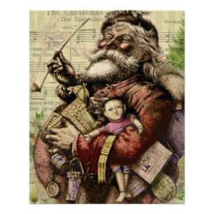 Merry Santa Claus Tree Classic Illustration Poster
