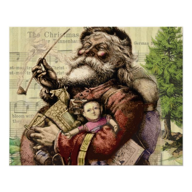 Merry Santa Claus Tree Classic Illustration Poster (Vorderseite)